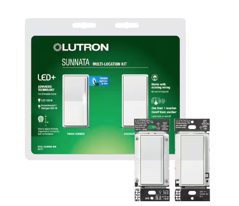 Sunnata LED+ Dimmer Switch and Accessory Switch 3 Way Kit, for Dimmable LED Bulbs, 150-Watt, White (STCL-153MRH-WH) - 91006809149