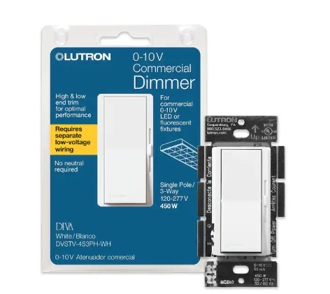 Diva Dimmer Switch for 0-10V LED/Fluorescent Fixtures, Single-Pole or 3-Way, White (DVSTV-453PH-WH) - 91002508491