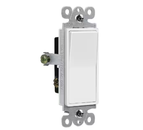 15 Amp Single Pole Illuminated Decorator Paddle Rocker Light Switch with Wall Plate, White (3-Pack) - 91008091339