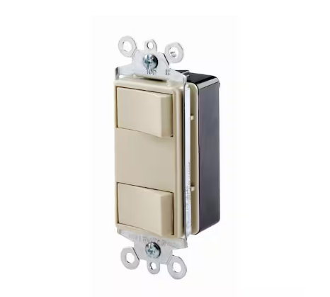 15 Amp Commercial Grade Combination Two Single Pole Illuminated Rocker Switches, Ivory