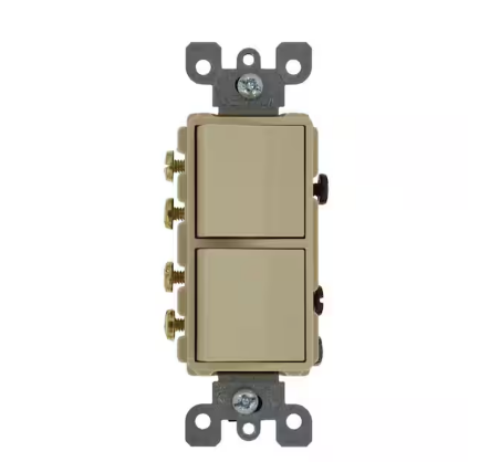 20 Amp Decora Commercial Grade Combination Two 3-Way Rocker Switches, Ivory