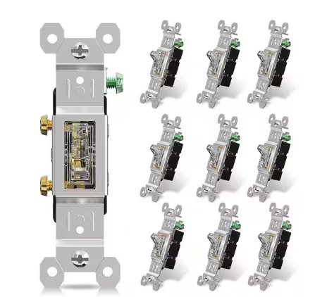15 Amp 120-Volt Single Pole Toggle Switch with Night Light (10-Pack) - 91006546223