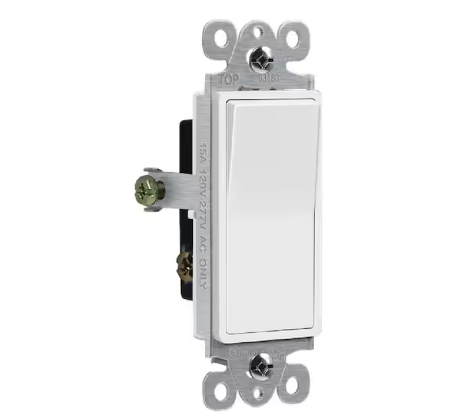 15 Amp Single Pole Illuminated Decorator Paddle Rocker Light Switch, White (3-Pack) - 91008091338