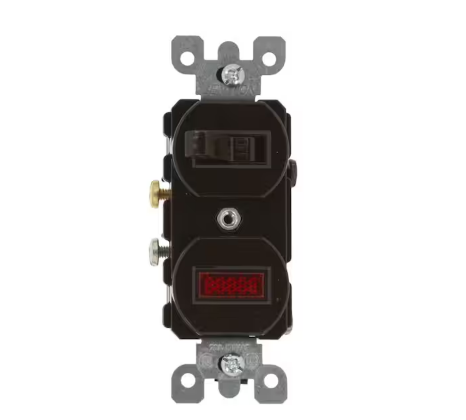 20 Amp Commercial Grade Combination Single Pole Toggle Switch and Neon Pilot Light, Brown