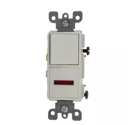 15 Amp Decora Commercial Grade Combination Single Pole Rocker Switch and Neon Pilot Light, White