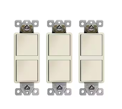15 Amp Double Paddle Rocker Decorator Light Switch, Single Pole, Residential/Commercial Grade in Light Almond (3-Pack) - 91009827001