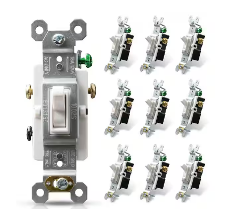 15 Amp 120-Volt 3-Way Toggle Switch, White (10-Pack) - 91006546225