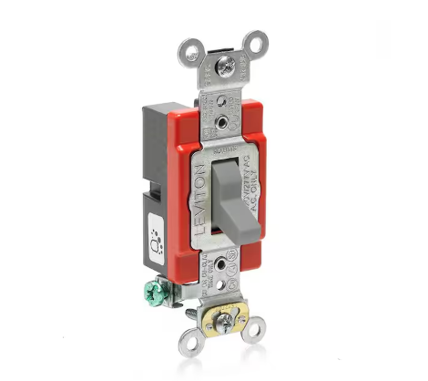 20 Amp 120-Volt/277-Volt Antimicrobial Treated Toggle Standard Single-Pole AC Quiet Switch, Gray - 91005426075