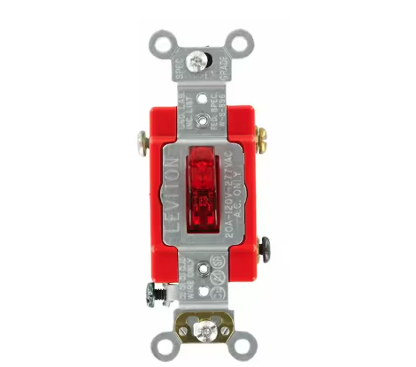 20 Amp Industrial Grade Heavy Duty Single-Pole Pilot Light Toggle Switch, Red