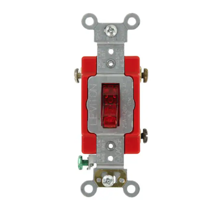 20 Amp Industrial Grade Heavy Duty Single-Pole Pilot Light Toggle Switch, Red