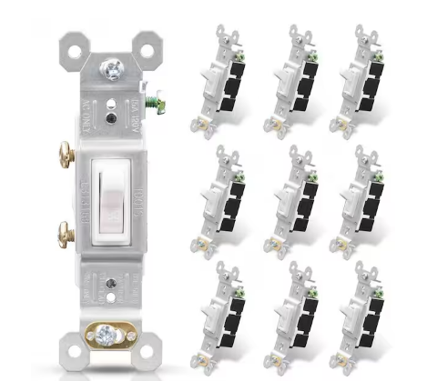 15 Amp 120-Volt Single Pole Toggle Switch, White (10-Pack) - 91006546222