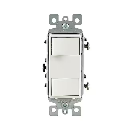 15-Amp Commercial Grade Combination Two Single Pole Rocker Switches, White
