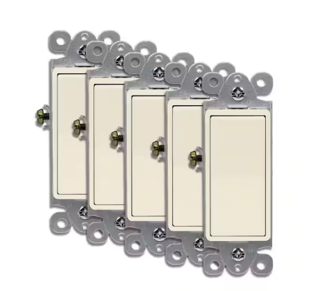 15 Amp Rocker Light Switch, 3-Way or Single Pole Decorator, Light Almond (5-Pack) - 91009827014