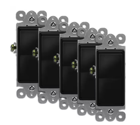 15 Amp Rocker Light Switch, 3-Way or Single Pole Decorator, Black (5-Pack) - 91009827006