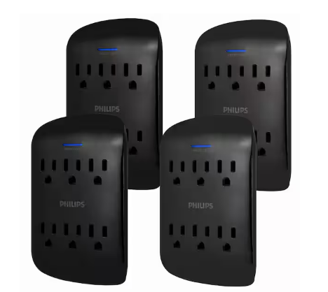 6-Outlet Surge Protector Wall Tap, Black, (4-Pack) - 91005162733