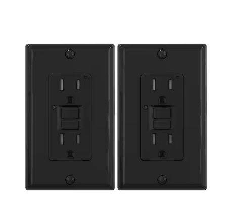 Black 15 Amp 125-Volt Tamper Resistant Duplex Self-Test GFCIOutlet, with Wall Plate (2-Pack) - 91011012504