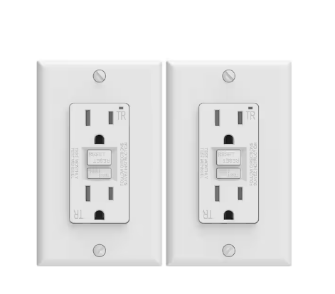 White 15 Amp 125-Volt Tamper Resistant Duplex Self-Test GFCI Outlet, with Wall Plate (2-Pack) - 91011012501