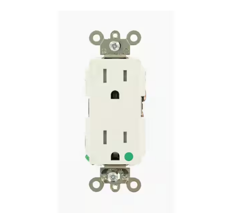 Decora Plus 15 Amp Hospital Grade Extra Heavy Duty Tamper Resistant Self Grounding Duplex Outlet, White