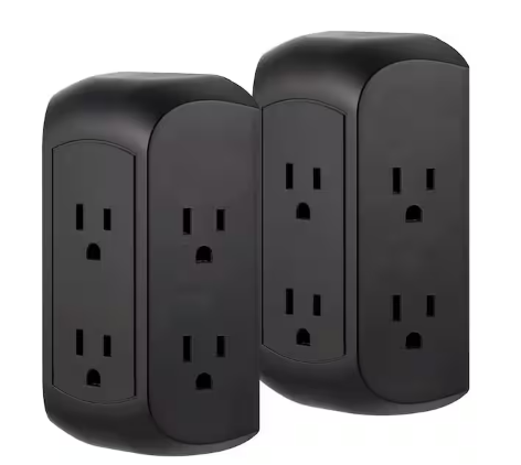 6-Outlet Wall Tap Surge Protector, 560J, Black, (2-Pack) - 91005439496