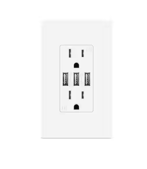 Electrical Duplex Outlet Receptacle with 3-High Power USB Ports, Totaling 6 Amp - 91005363540