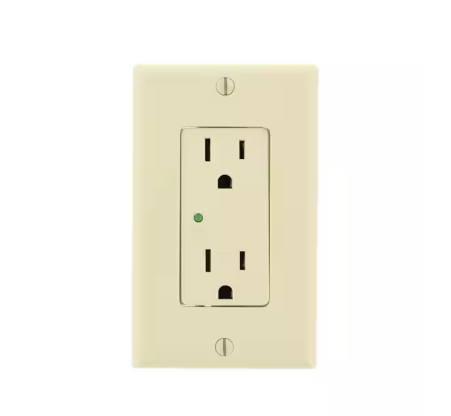 Decora Plus 15 Amp Industrial Grade Self Grounding Duplex Surge Outlet, Ivory