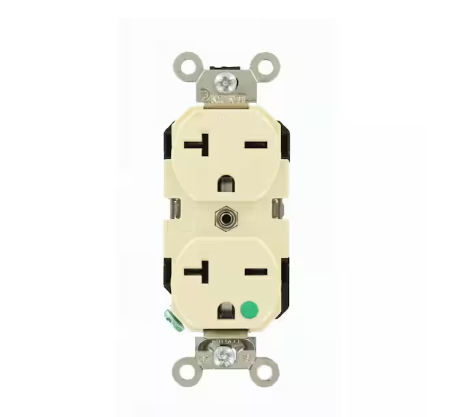 20 Amp Hospital Grade Extra Heavy Duty Self Grounding Duplex Outlet, Ivory