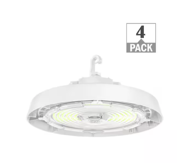 400-Watt Equivalent 11 in. Round Integrated LED White High Bay Light 27000-36000 Lumens Adjustable CCT 120-277V (4-Pack) - 91010331252