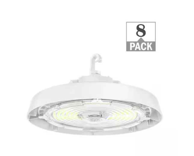 400-Watt Equivalent 11 in. Round Integrated LED White High Bay Light 13500-22500 Lumens Adjustable CCT 120-277V (8-Pack) - 91010331258