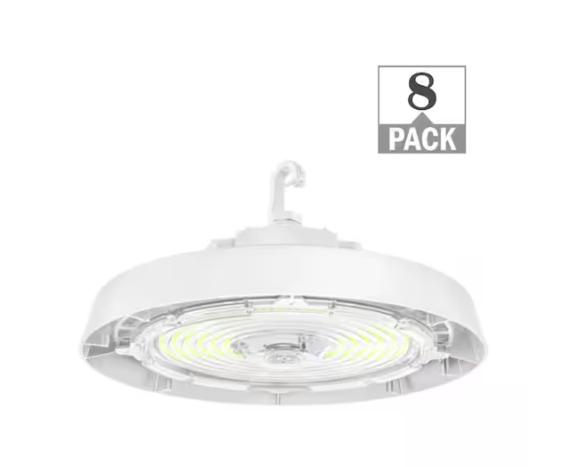 400-Watt Equivalent 11 in. Round Integrated LED White High Bay Light 27000-36000 Lumens Adjustable CCT 120-277V (8-Pack) - 91010331257