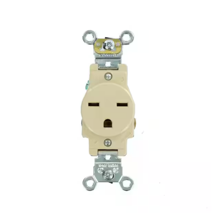 15 Amp Industrial Grade Heavy Duty Self Grounding Single Outlet, Ivory
