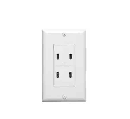 4-Port USBC Charger, 4.8 Amp, 5V, Duplex Wall Outlet Receptacle, White - 91011202109