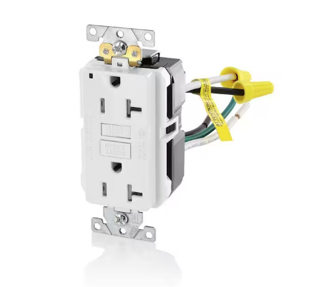 20 Amp SmartlockPro Industrial Grade Heavy Duty Tamper Resistant GFCI Outlet with Leads, White