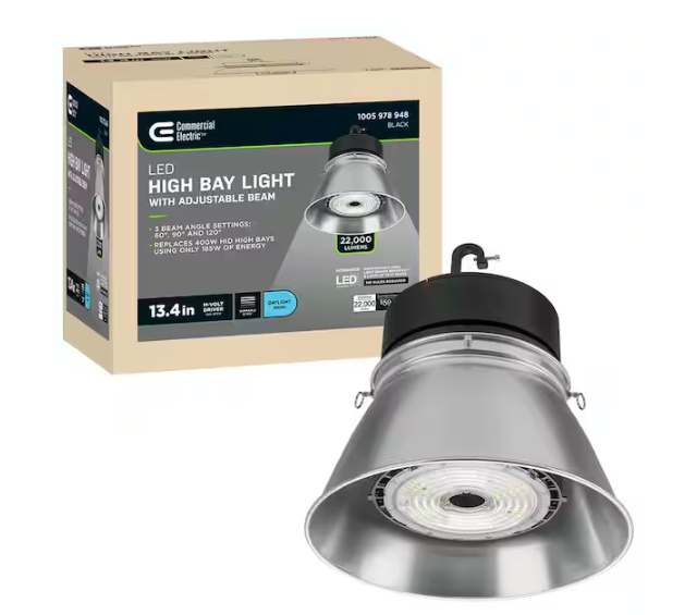 13.4 in. High Output 22,000 Lumens 185-Watts Round Integrated LED High Bay Light Adjustable Beam Settings Dimmable - 91005978948