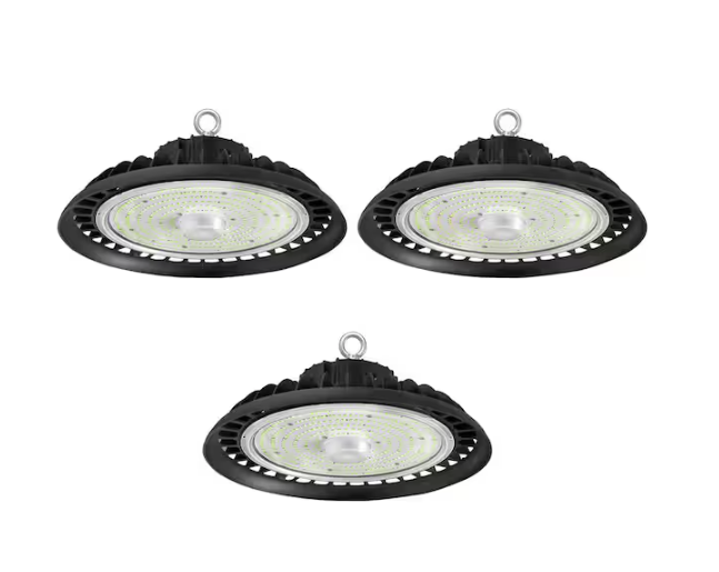 12 in. 600-Watt Equivalent Integrated LED UFO Black High Bay Light 5000K Daylight, Dimmable 0-10-Volt (3-Pack) - 91010859676