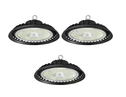 12 in. 600-Watt Equivalent Integrated LED UFO Black High Bay Light 5000K Daylight, Dimmable 0-10-Volt (3-Pack) - 91010859677