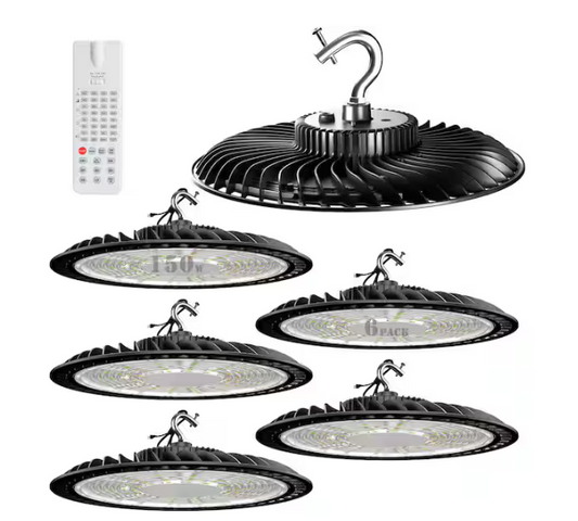 6Pack 150W LED High Bay Light With Motion Sensor AC100-277V UFO LED Lights 37500LM 5000K LED High Bay Shop Light - 91012247570