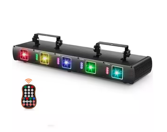 5 Beam Stage Light DJ Laser Light, Effect Sound Activated RGBYC LED Projector Party Music Lights with Remote Control DMX - 91012223077