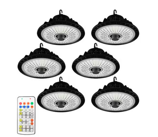 12 in. 150-Watt Black UFO High Bay LED Commercial Lighting with Motion Sensor and Remote Control (6-Pack) - 91008352907