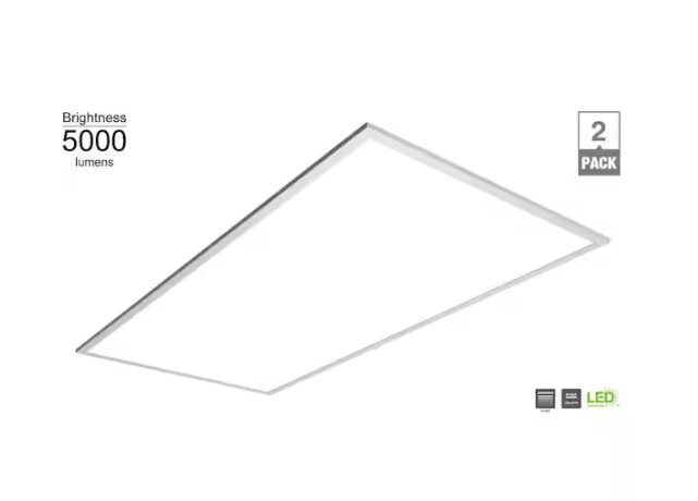 2 ft. x 4 ft. White Integrated LED Flat Panel Troffer Light Fixture at 5000 Lumens, 4000K Bright White (2-Pack) - 91003382575