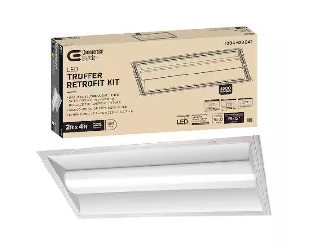 2 ft. x 4 ft. 100-Watt Equivalent Integrated LED White Troffer Light Kit Retrofit 5500 Lumens 4000K Bright White - 91004628642