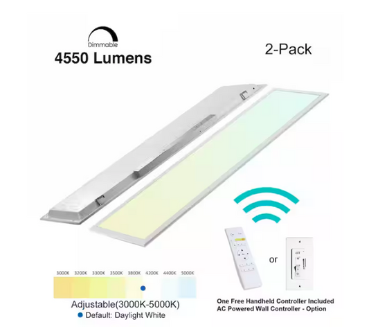 1 ft. x 4 ft. 400W Equivalent 4200LM White Dimmable Color CCT Thin Aluminum Integrated LED Panel Light Troffer (2-PK) - 91005166384