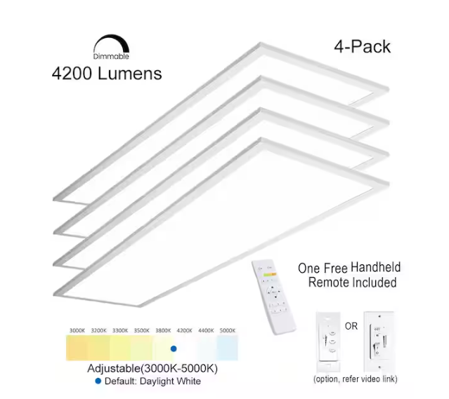 1 ft. x 4 ft. 4200LM 400W Equivalent White Dimmable Color CCT Thin Aluminum Integrated LED Panel Light Troffer (4-PK) - 91005758037