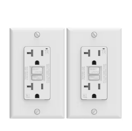 White 20 Amp 125-Volt Tamper Resistant Duplex Self-Test GFCI Outlet, with Wall Plate (2-Pack) - 91011012506