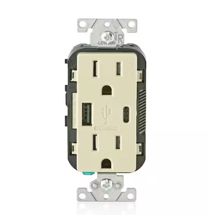 15 Amp Decora Tamper-Resistant Duplex Outlet with Type A and C USB Charger, Ivory - 91003202321