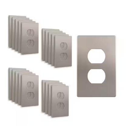 1-Gang Nickel Duplex Outlet Plastic Screwless Wall Plate (20-Pack) - 91010413786