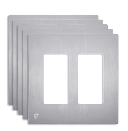 Brushed Silver 2-Gang, Decorator/Rocker, Plastic Polycarbonate, Screwless Wall Plate (5-Pack) - 91009746907