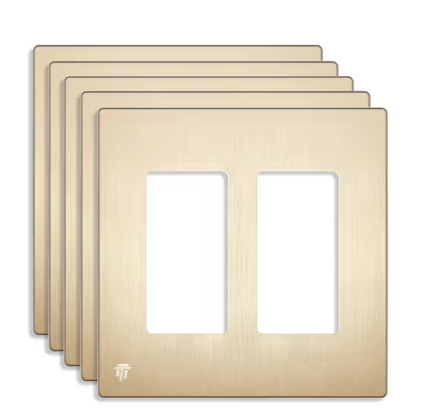 Brushed Gold 2-Gang, Decorator/Rocker, Plastic Polycarbonate, Screwless Wall Plate (5-Pack) - 91009746906