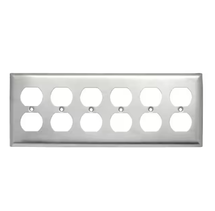 Pass & Seymour 302/304 S/S 6 Gang 6 Duplex Wall Plate, Stainless Steel (1-Pack) - 91002922902