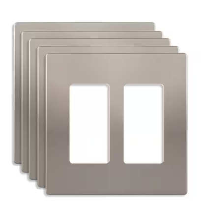 Nickel 2-Gang, Decorator/Rocker, Plastic Polycarbonate, Screwless Wall Plate (5-Pack) - 91009746931