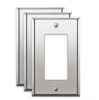 1-Gang Decorator Rocker Metal Wall Plate, Polished Chrome, Silver (3-Pack) - 91009178850